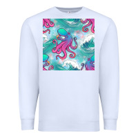 White ocean waves octopus seamless pattern Premium Sweatshirt - BundleAndBundleShop