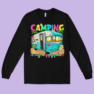 Camping Is My Happy Place Long Sleeve Tee Designed By Texasbilliewilder