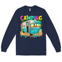 Navy camping is my happy place Long Sleeve Tee - texasbilliewilder