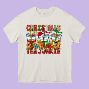 Christmas Tea Junkie Heavy Core Tee Designed By Cowhidedigitalart
