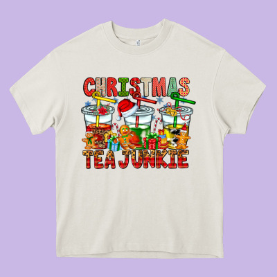 Christmas Tea Junkie Heavy Core Tee Designed By Cowhidedigitalart