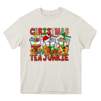 Cream Christmas tea junkie Heavy Core Tee - CowhideDigitalArt