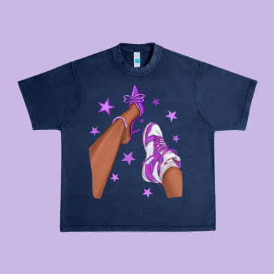 Purple Afro Girl Sneakers And Heels Urban Heavy Tee Designed By Texasbilliewilder