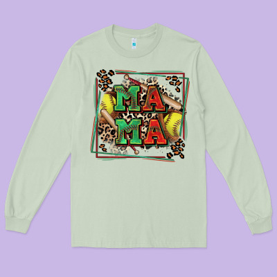 Softball Mama With Leopard Long Sleeve Tee Designed By Zillion Design Studio