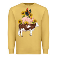 Antique Gold western farm life cow pig rooster with sunflowers Premium Sweatshirt - Artiststas