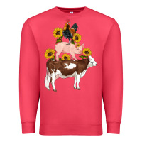 Cardinal western farm life cow pig rooster with sunflowers Premium Sweatshirt - Artiststas