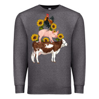 Charcoal Heather western farm life cow pig rooster with sunflowers Premium Sweatshirt - Artiststas