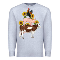 Heather Grey western farm life cow pig rooster with sunflowers Premium Sweatshirt - Artiststas