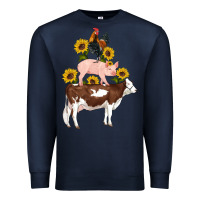 Navy western farm life cow pig rooster with sunflowers Premium Sweatshirt - Artiststas