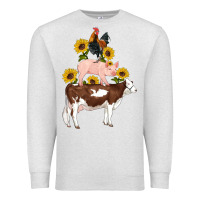 Oatmeal Heather western farm life cow pig rooster with sunflowers Premium Sweatshirt - Artiststas