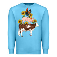Ocean Blue western farm life cow pig rooster with sunflowers Premium Sweatshirt - Artiststas