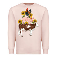 Pale Pink western farm life cow pig rooster with sunflowers Premium Sweatshirt - Artiststas