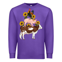 Purple western farm life cow pig rooster with sunflowers Premium Sweatshirt - Artiststas