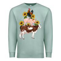 Seafoam western farm life cow pig rooster with sunflowers Premium Sweatshirt - Artiststas