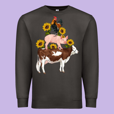 Western Farm Life Cow Pig Rooster With Sunflowers Premium Sweatshirt Designed By Artiststas