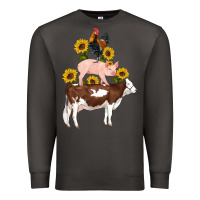 Smoke western farm life cow pig rooster with sunflowers Premium Sweatshirt - Artiststas
