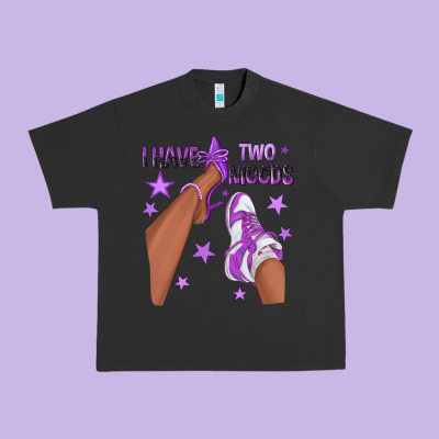 Purple I Have Two Moods Afro Girl Sneakers Urban Heavy Tee Designed By Texasbilliewilder
