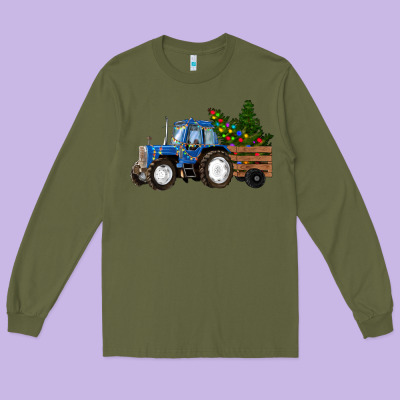 Christmas Farm Tractor Long Sleeve Tee Designed By Ranaportraitstore