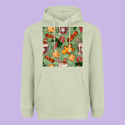 Christmas Hot Chocolate And Cookies Seamless Pattern Heavyweight Hoodie Designed By Bundleandbundleshop