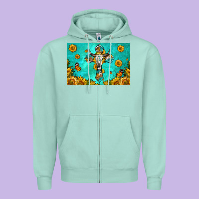 Bull Skull Cross Skinny Metal Can Holder Zipper Hoodie Designed By Hra Design Shop