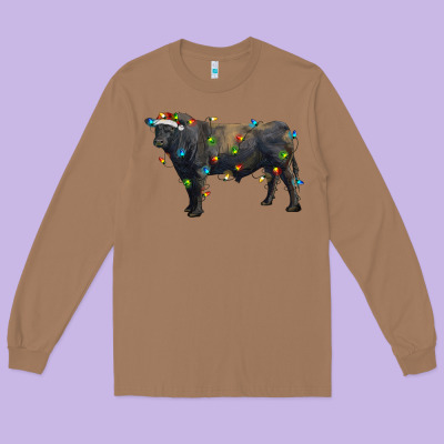 Christmas Black Angus Bull With Christmas Lights Long Sleeve Tee Designed By Ranaportraitstore