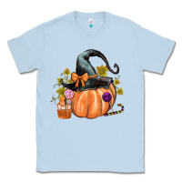 Dusty Blue Kids Pumpkin with Halloween Classic Tee - texasbilliewilder