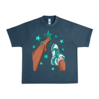 Midnight Navy Teal Afro Girl Sneakers and Heels Urban Heavy Tee - texasbilliewilder