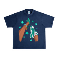 Navy Teal Afro Girl Sneakers and Heels Urban Heavy Tee - texasbilliewilder