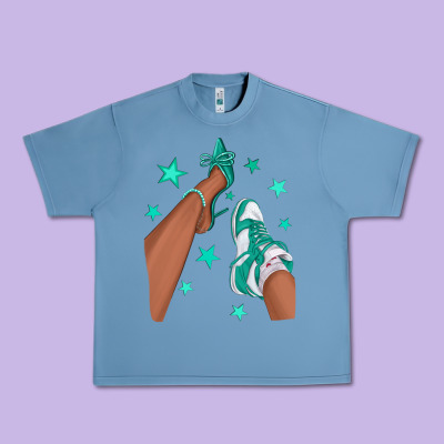 Teal Afro Girl Sneakers And Heels Urban Heavy Tee Designed By Texasbilliewilder