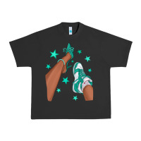 Pigment Black Teal Afro Girl Sneakers and Heels Urban Heavy Tee - texasbilliewilder