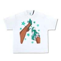 White Teal Afro Girl Sneakers and Heels Urban Heavy Tee - texasbilliewilder