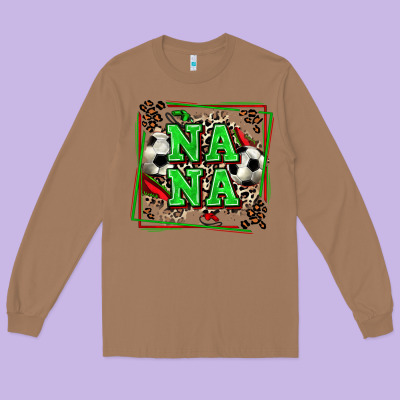 Soccer Nana With Leopard Long Sleeve Tee Designed By Zillion Design Studio