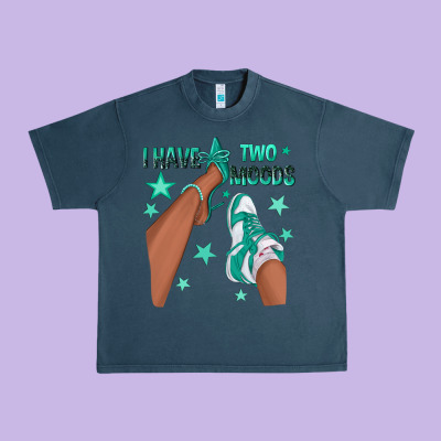 Teal I Have Two Moods Afro Girl Sneakers Urban Heavy Tee Designed By Texasbilliewilder