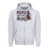 Heather Grey people give me the creeps Zipper Hoodie - CowhideDigitalArt