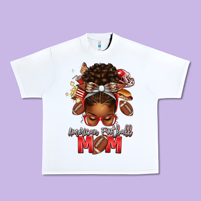 American Football Mom Red And Silver Afro Messy Bu Urban Heavy Tee Designed By Texasbilliewilder