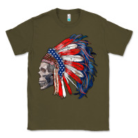 Army Green american indian headdress with skull Classic Tee - RanaPortraitStore