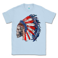 Dusty Blue american indian headdress with skull Classic Tee - RanaPortraitStore