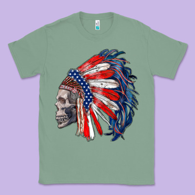 American Indian Headdress With Skull Classic Tee Designed By Ranaportraitstore