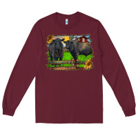 Burgundy black angus cattle and bull in barnyard Long Sleeve Tee - RanaPortraitStore