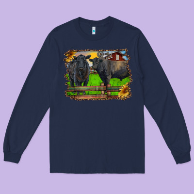 Black Angus Cattle And Bull In Barnyard Long Sleeve Tee Designed By Ranaportraitstore