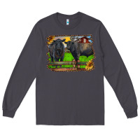 Smoke black angus cattle and bull in barnyard Long Sleeve Tee - RanaPortraitStore