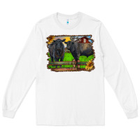 White black angus cattle and bull in barnyard Long Sleeve Tee - RanaPortraitStore