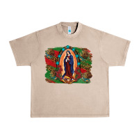 French Oak Mexican Flag Lady Of Guadalupe Distressed Backgrou Urban Heavy Tee - RanaPortraitStore