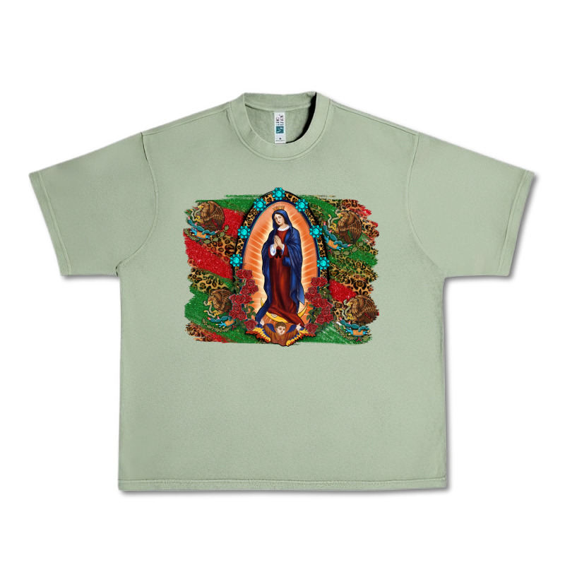 Mexican Flag Lady Of Guadalupe Distressed Backgrou Urban Heavy Tee by RanaPortraitStore | Teevron