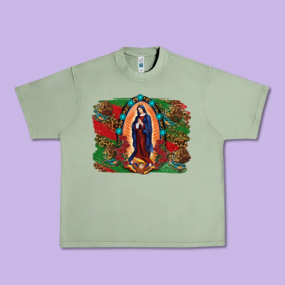 Mexican Flag Lady Of Guadalupe Distressed Backgrou Urban Heavy Tee Designed By Ranaportraitstore