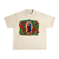 Sandshell Mexican Flag Lady Of Guadalupe Distressed Backgrou Urban Heavy Tee - RanaPortraitStore