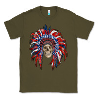 Army Green american flag indian headdress with skull Classic Tee - RanaPortraitStore