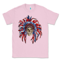Bubblegum Pink american flag indian headdress with skull Classic Tee - RanaPortraitStore