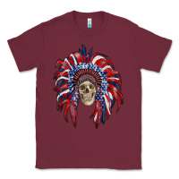 Burgundy american flag indian headdress with skull Classic Tee - RanaPortraitStore