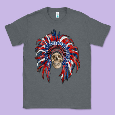 American Flag Indian Headdress With Skull Classic Tee Designed By Ranaportraitstore